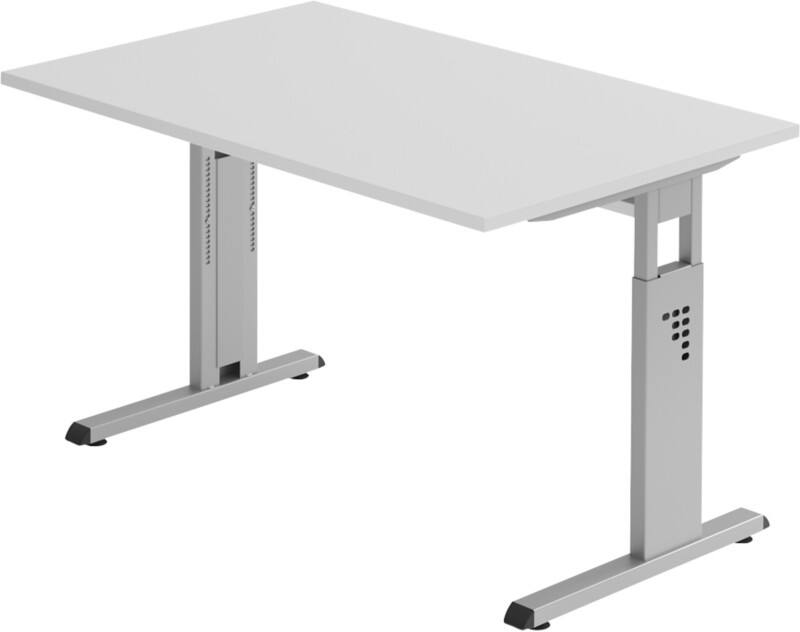 Hammerbacher Matrix Höhenverstellbar Schreibtisch Rechteckig Aluminium, Holz, Kunststoff, Spanplatte Hellgrau C-Fuß 1.200 x 800 x 850 mm