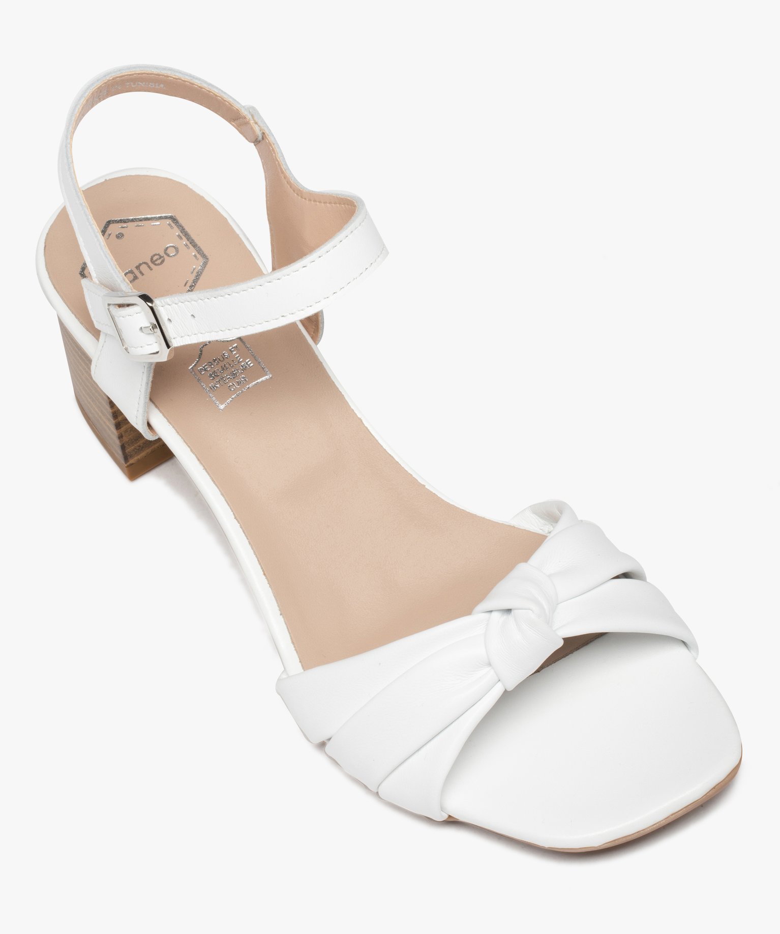Sandales femme à talon dessus cuir uni drapé - Tanéo blanc | GEMO