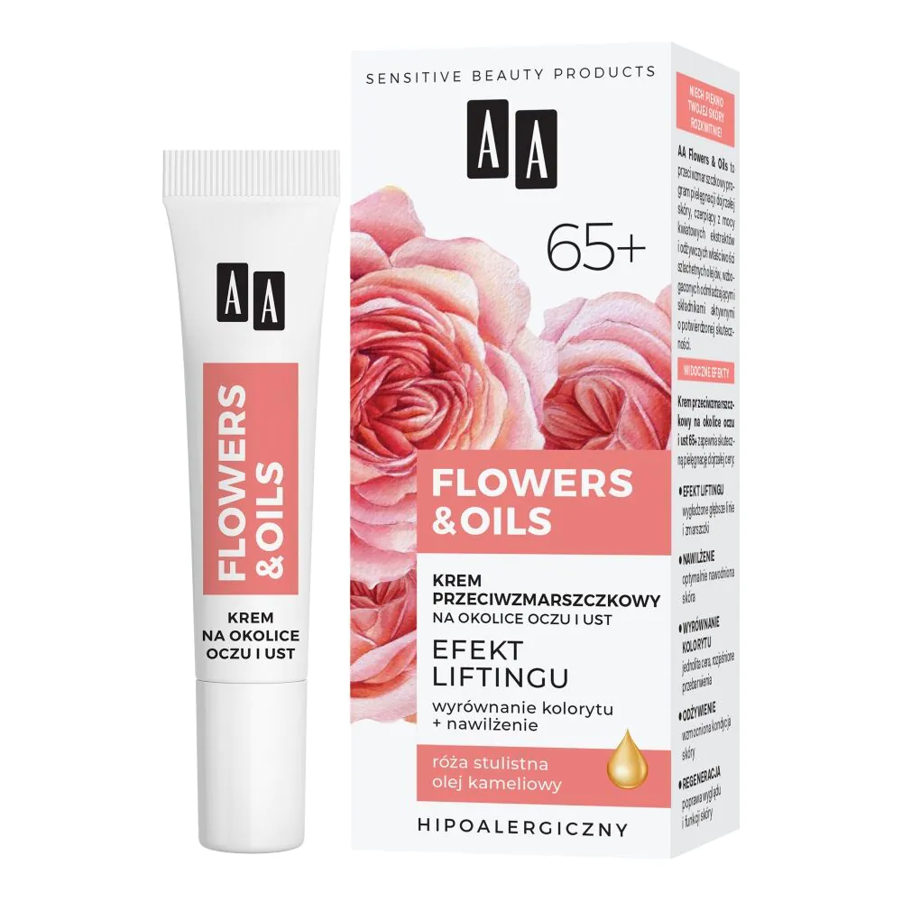 AA Flowers & Oils 65+ krema protiv bora za područje oko očiju i usta s efektom liftinga