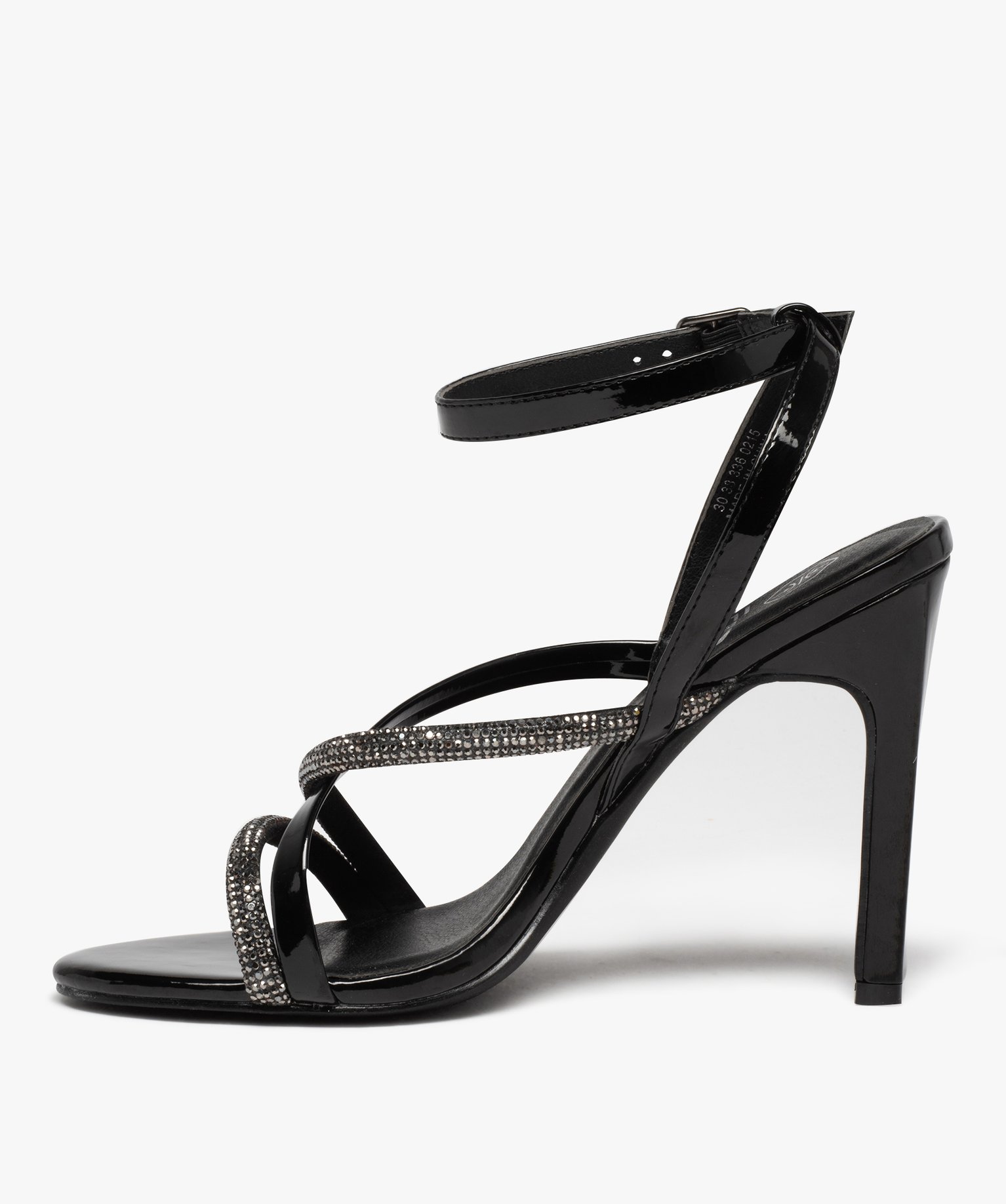 Sandales femme à talon haut dessus vernis et strass noir | GEMO