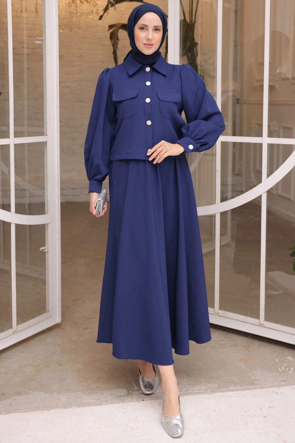 benguen  Hijab-Anzug mit Rock für Damen 2091 Saks Blau