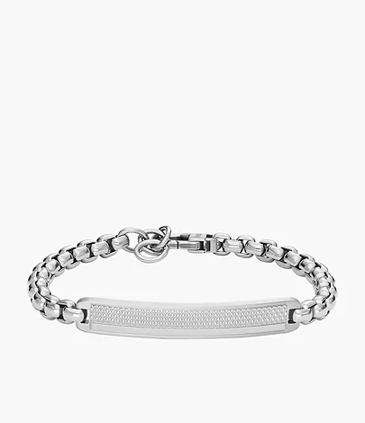 Fossil Armband Knox gerändelt Textur Namensplakette Edelstahl