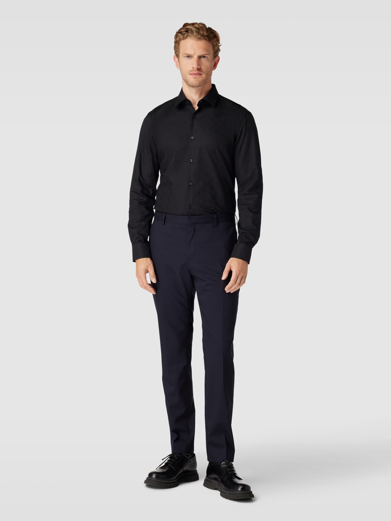 Slim Fit Business-Hemd mit Allover-Label-Muster Modell 'Kenno' in schwarz