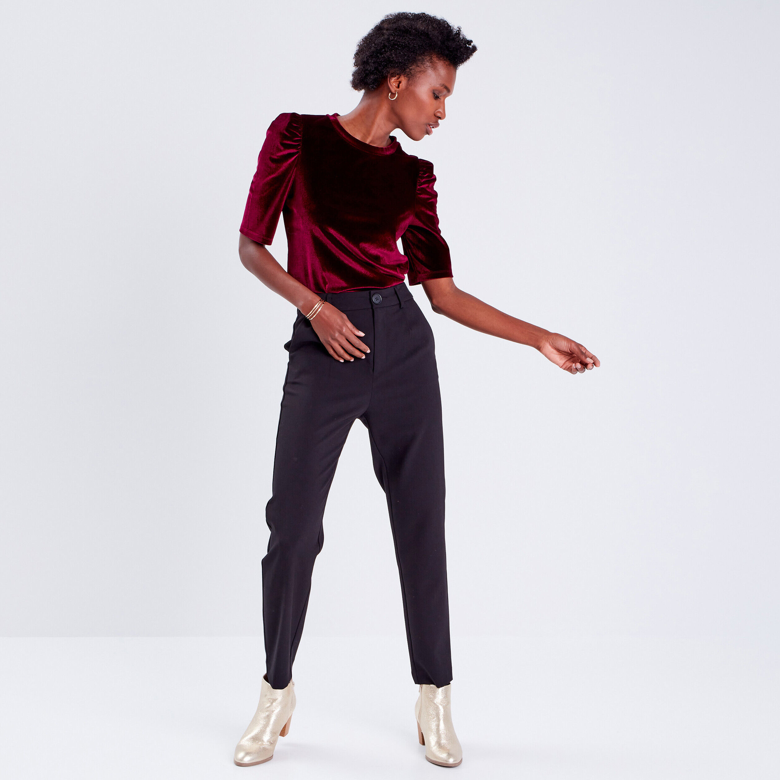 T-shirt manches 3/4 velours prune femme | Cache Cache