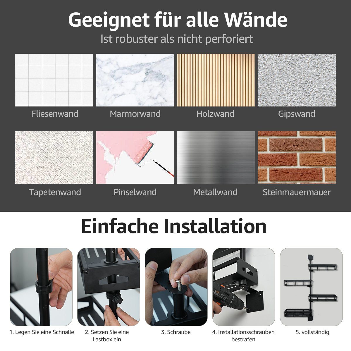 MULISOFT Gewürzregal Küchenregal für Gewürze, mit Höhenverstellbar 180-Grad-Drehung, Gewürzregal Wand, 4 Etagen Rostfrei Gewürzständer