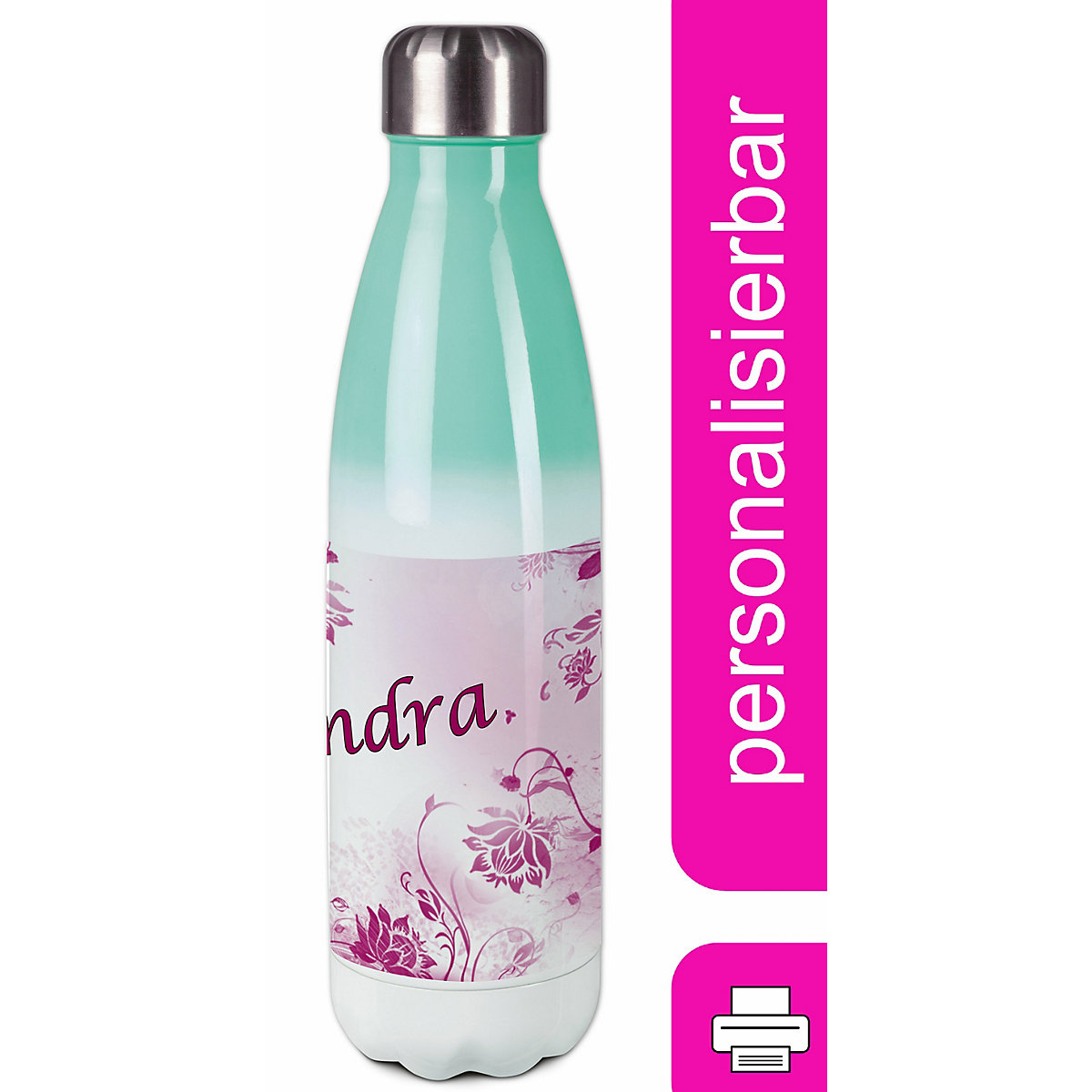 Edelstahl Kinder Thermoflasche / Trinkflasche bunt Blumenranke Farbe brombeere Spülmaschinenfest, Auslaufsicher, Bruchfest, Doppelwandig, Für Heißgetränke geeignet, Mit Deckel, Isoliert