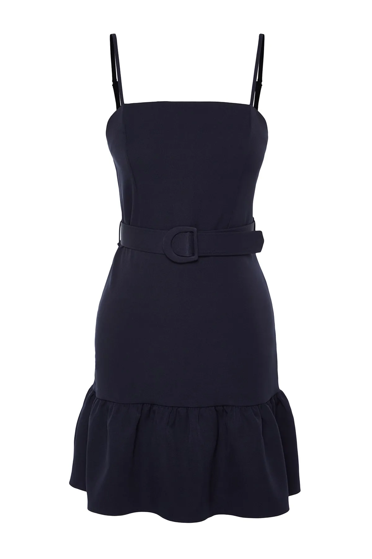 Trendyol Collection  Marineblaues Kleid mit gewebten Trägern und Gürtel TWOSS23EL02033