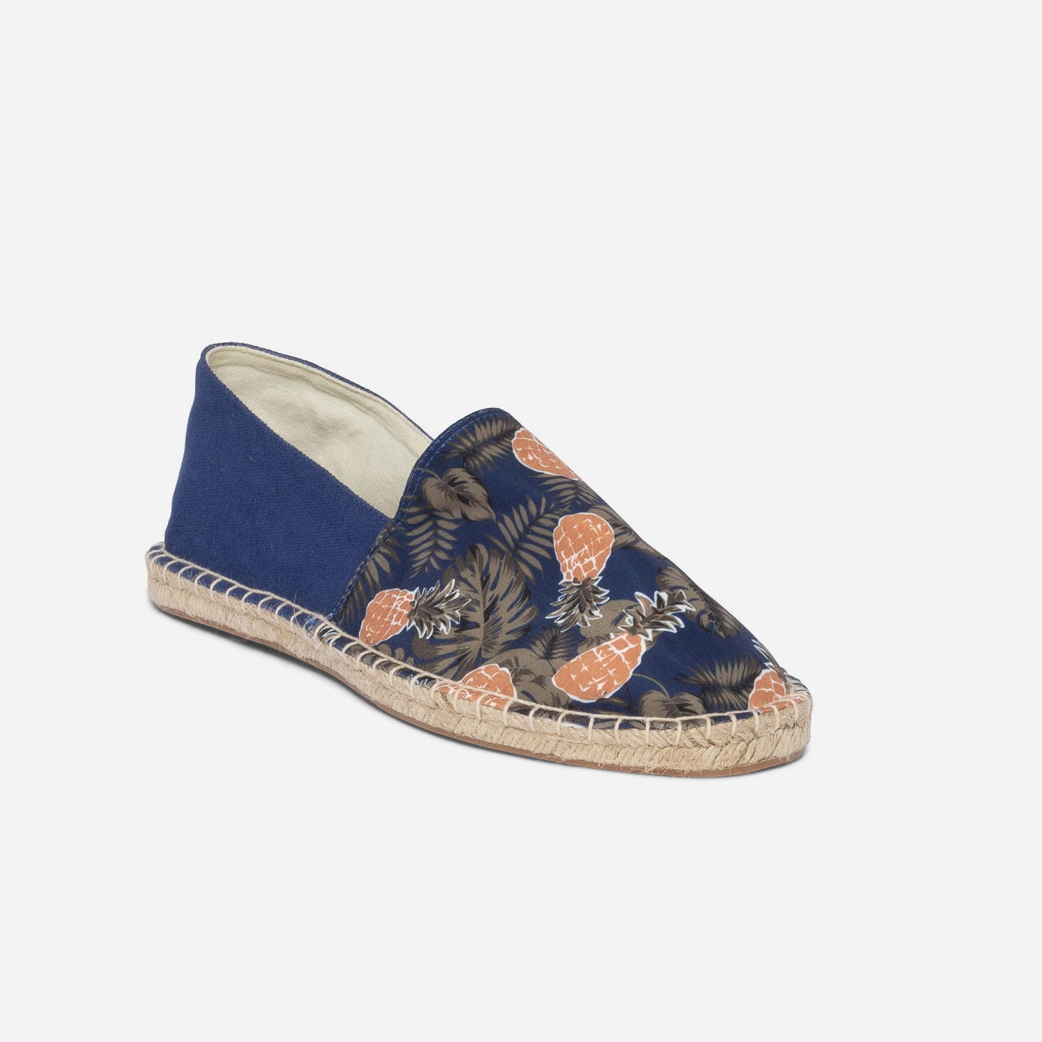 Espadrille bleue en toile imprimée ananas