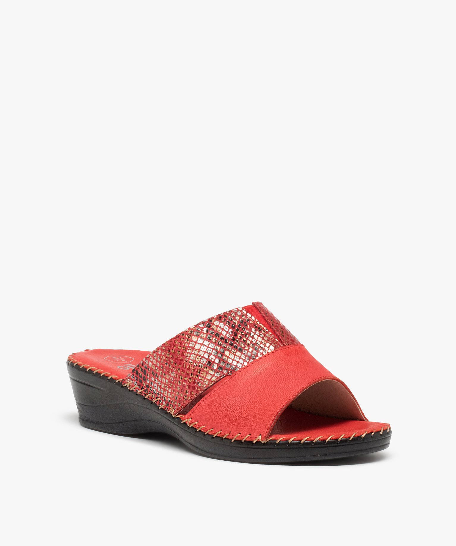 Mules femme confort compensées à brides en cuir rouge | GEMO