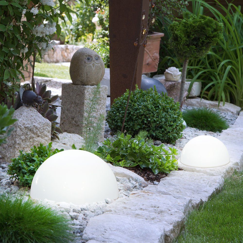 etc-shop LED Außen-Stehlampe, LED-Leuchtmittel fest verbaut, 3er Set LED Solar Steh Lampen Fassaden Halb Kugel Wand