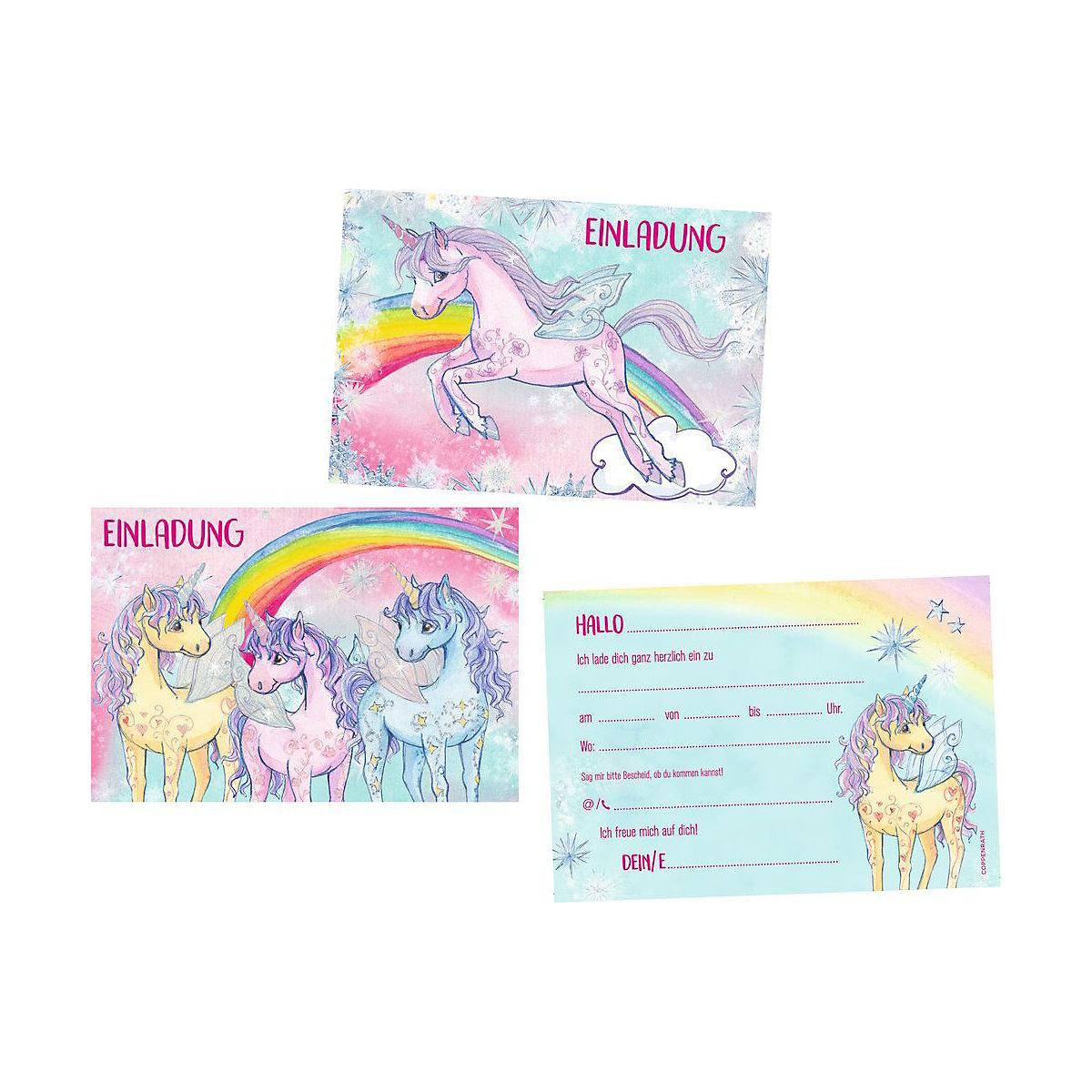 Einladungskarten Einhorn-Paradies, 10 Stück inkl. Umschlag