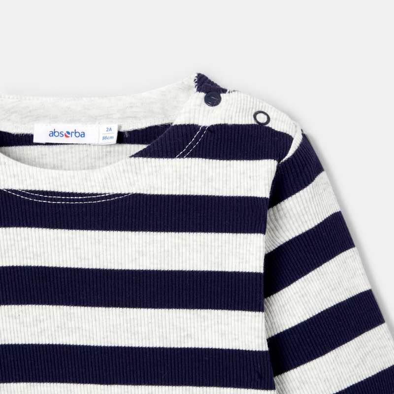 Marinière en jersey finement côtelé bleu bébé garçon Absorba