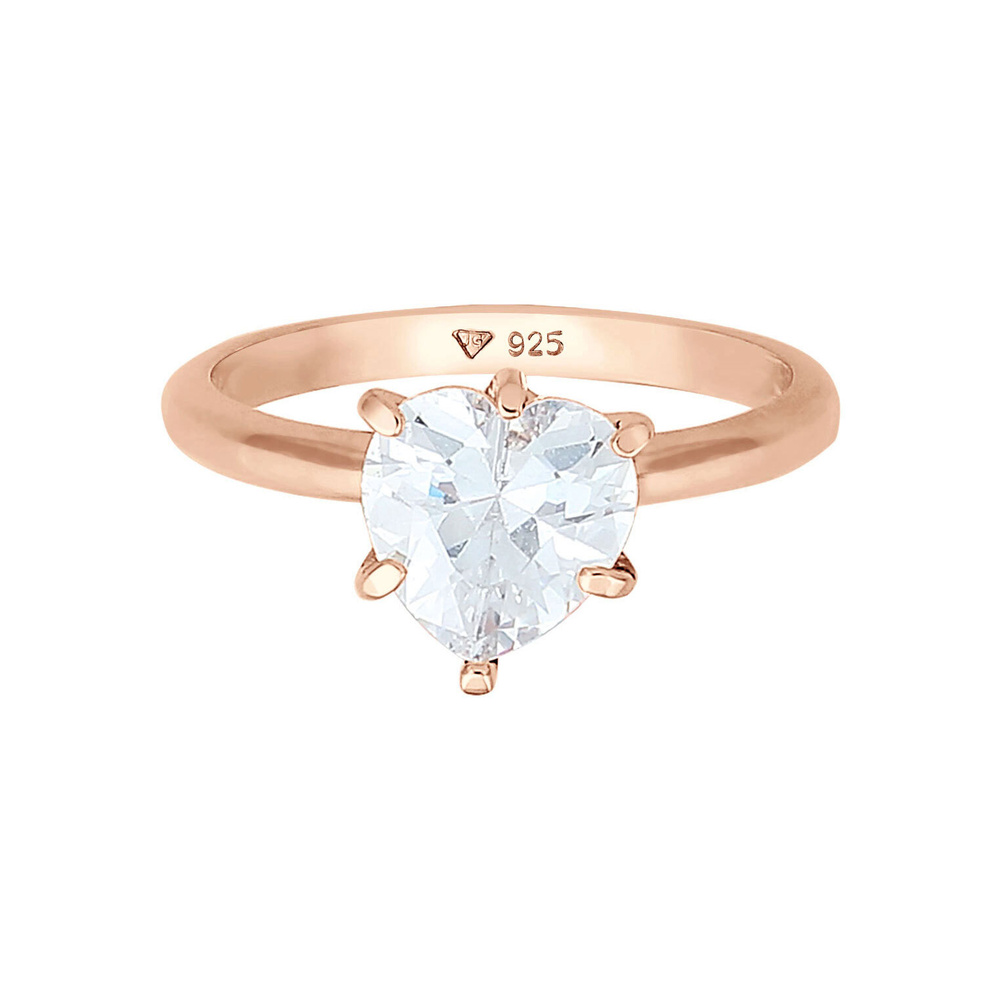 Elli Elli Bague Femmes Coeur Solitaire Fiançailles Amour avec Cristal de Zirconium en  Bague