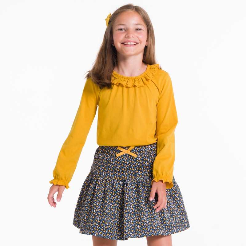 T-shirt à col collerette jaune safran Fille