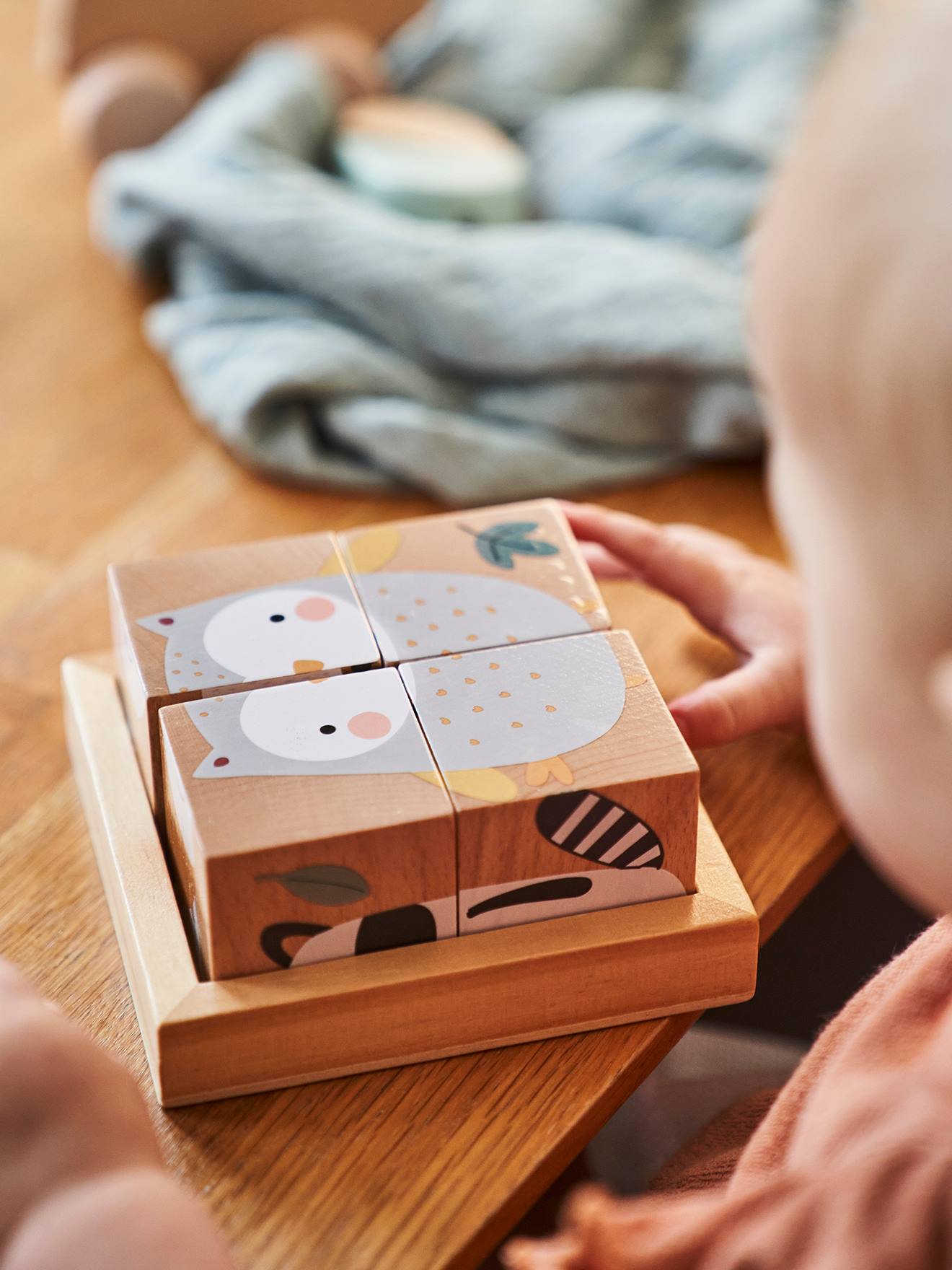 Puzzle 4 cubes Forêt Enchantée en bois FSC® multicolore