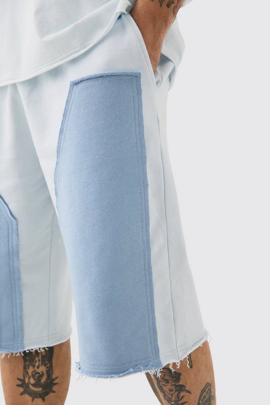 Baggy Carpenter Panel Frayed Edge Applique Jorts