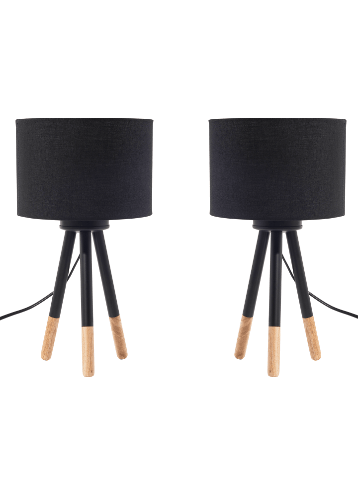 Beliani 2er-Set Tischleuchten TOBOL in Schwarz/Heller Holzfarbton günstig kaufen onesize