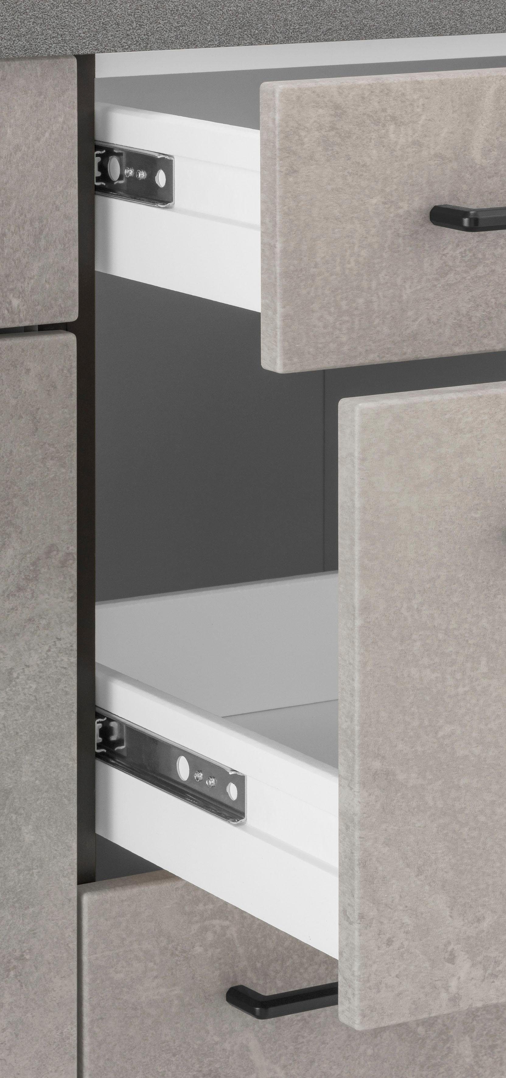 HELD MÖBEL Küchenzeile Tulsa, mit E-Geräten, Breite 380 cm, schwarze Metallgriffe, MDF Fronten