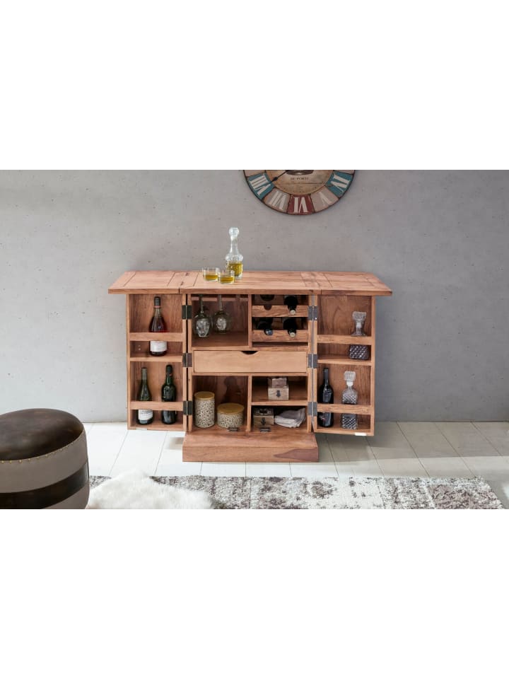 KADIMA DESIGN Hausbar Massivholz 65x91x50 cm Weinbar ausklappbar, Kleine Bar in Akazie günstig kaufen onesize