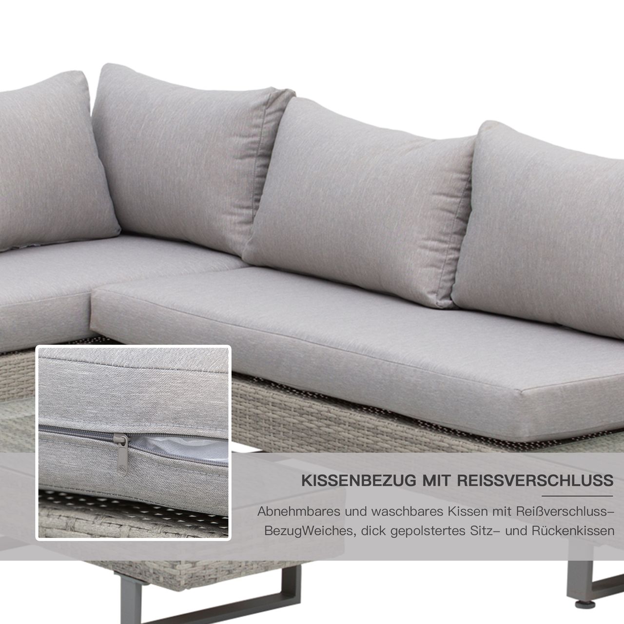 Outsunny 3-tlg. Luxus Gartengarnitur Polyrattan Garten Sitzgruppe mit Ablagen