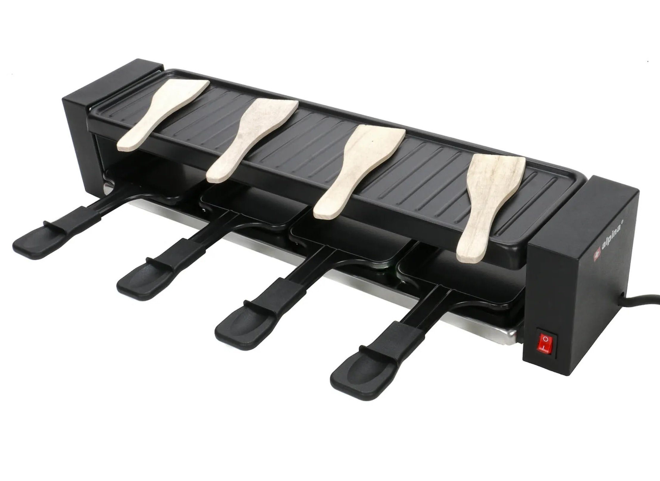 JUNG Raclette Raclette 4 personen Tischgrill Elektro Grill Partygrill Elektrogrill, 4 Raclettepfännchen, 800 W, Silvester, Weihnachten, Raklett, 4 Personen, 2 Personen, 6 Personen