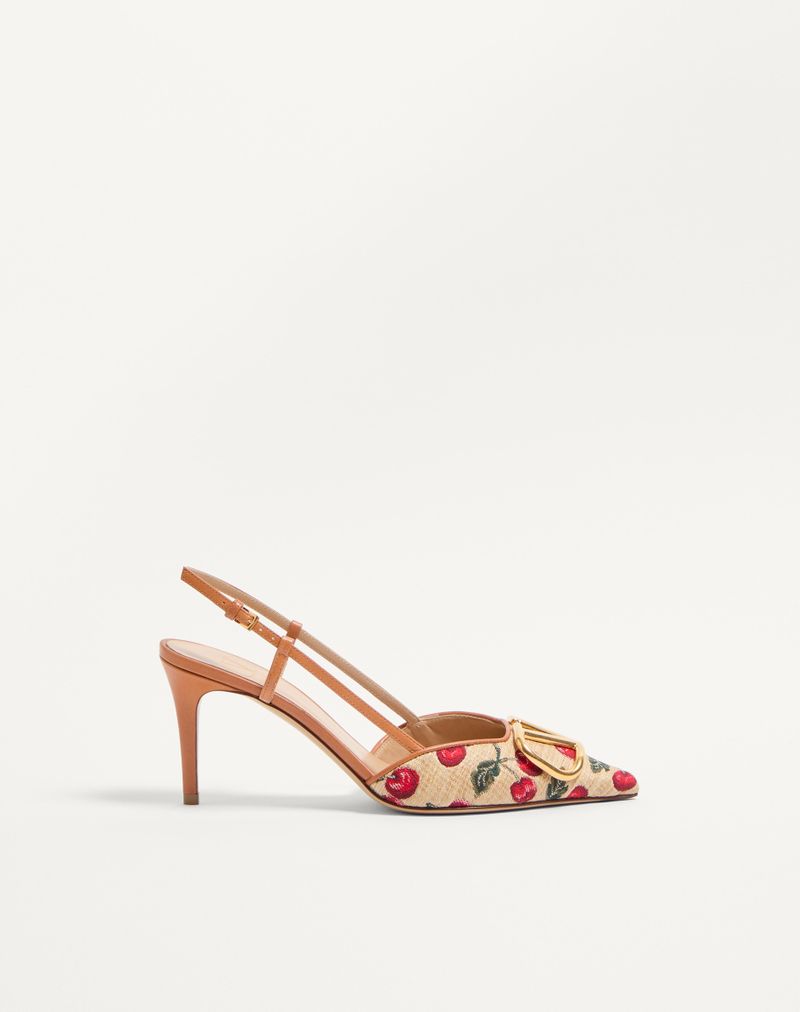 VLogo Signature Slingback Pumps i Jacquard Raffia med Kirsebærmønster 80 mm