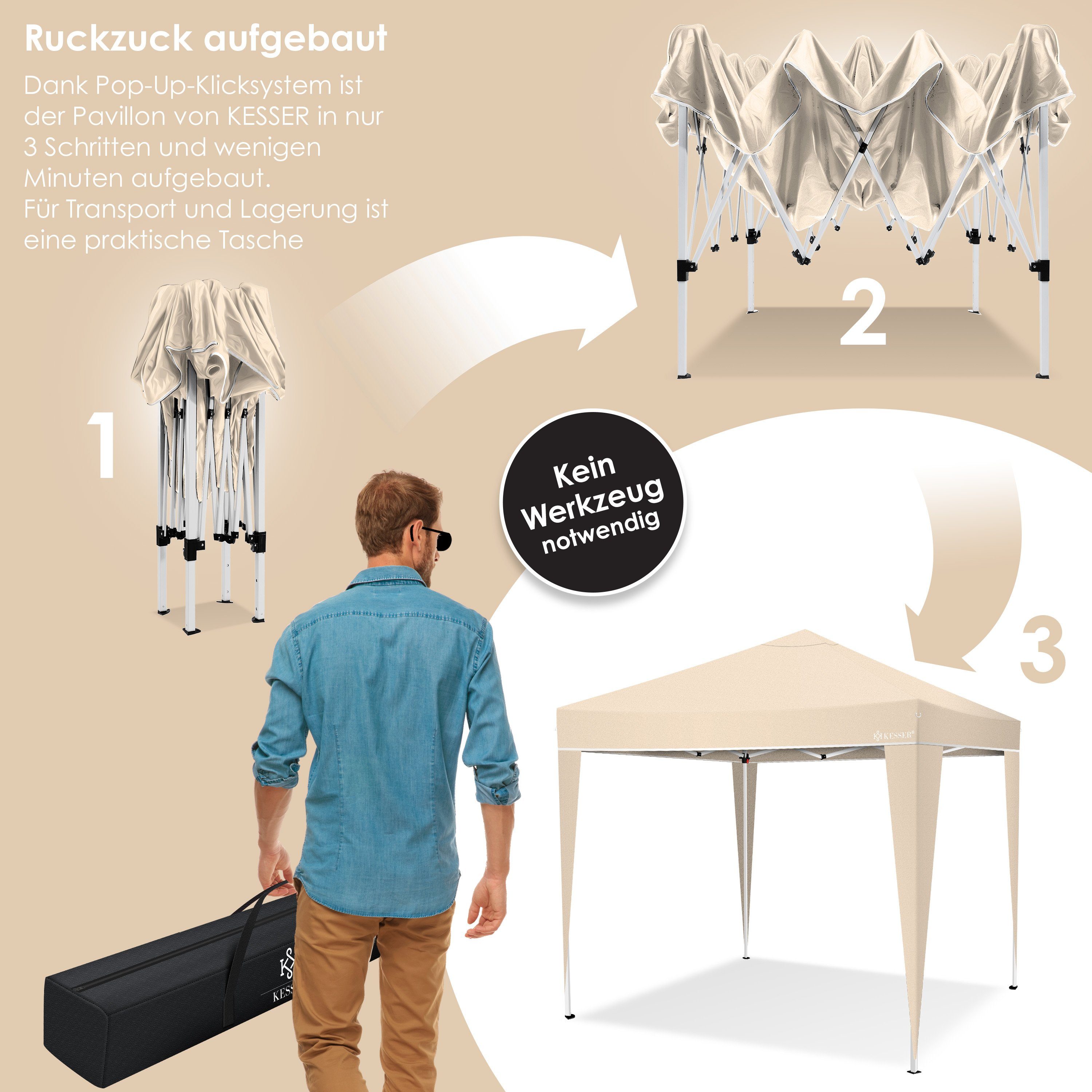 KESSER Pavillon, Pavillon 3x3m wasserdicht inkl. Tasche Pop-Up Klicksys