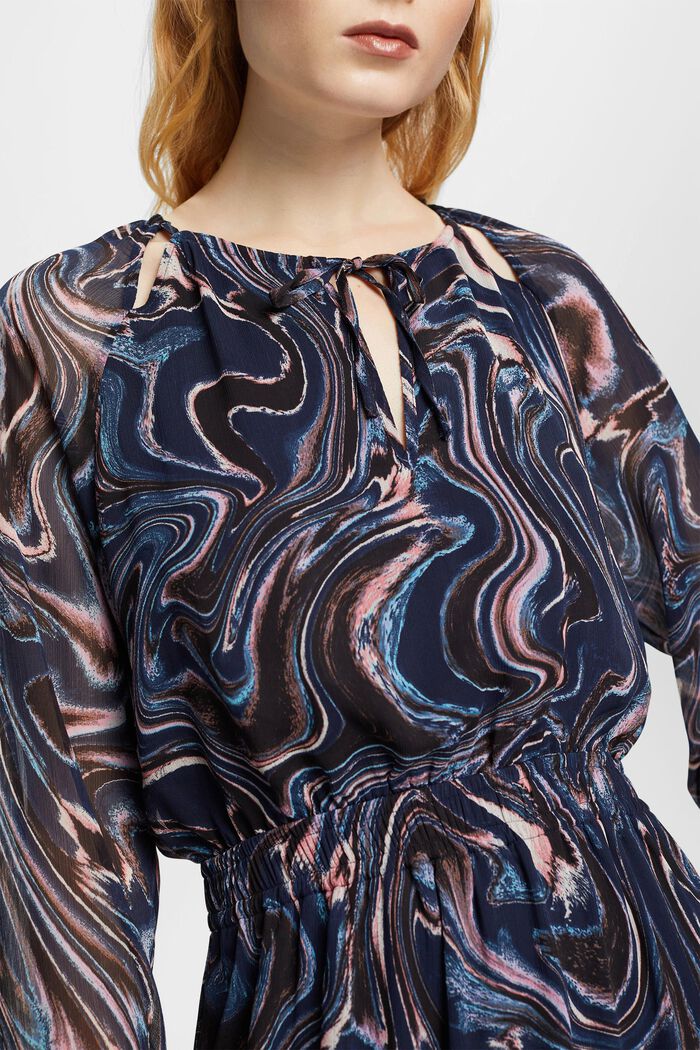 Maxikleid aus Crinkle-Chiffon mit Volant-Ärmeln