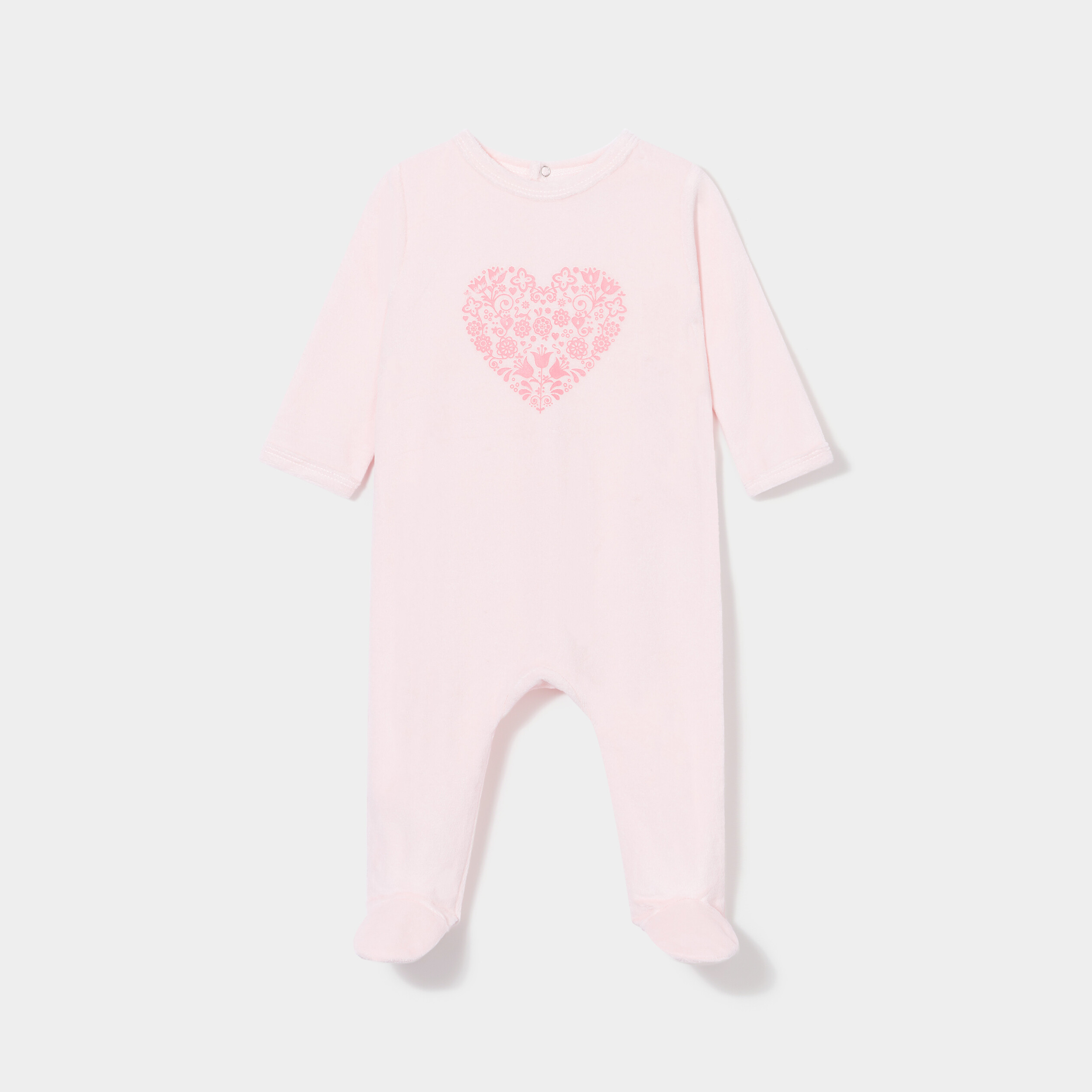 Dors-bien velours manches longues rose clair bébé fille | La Halle