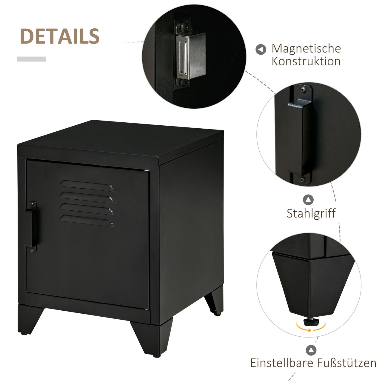 HOMCOM Nachttisch Nachtschrank Schlafzimmer Beistelltisch mit verstellbarem Regal Tür Nachtkommode Industriedesign Metall Schwarz 50 x 40 x 47,5 cm