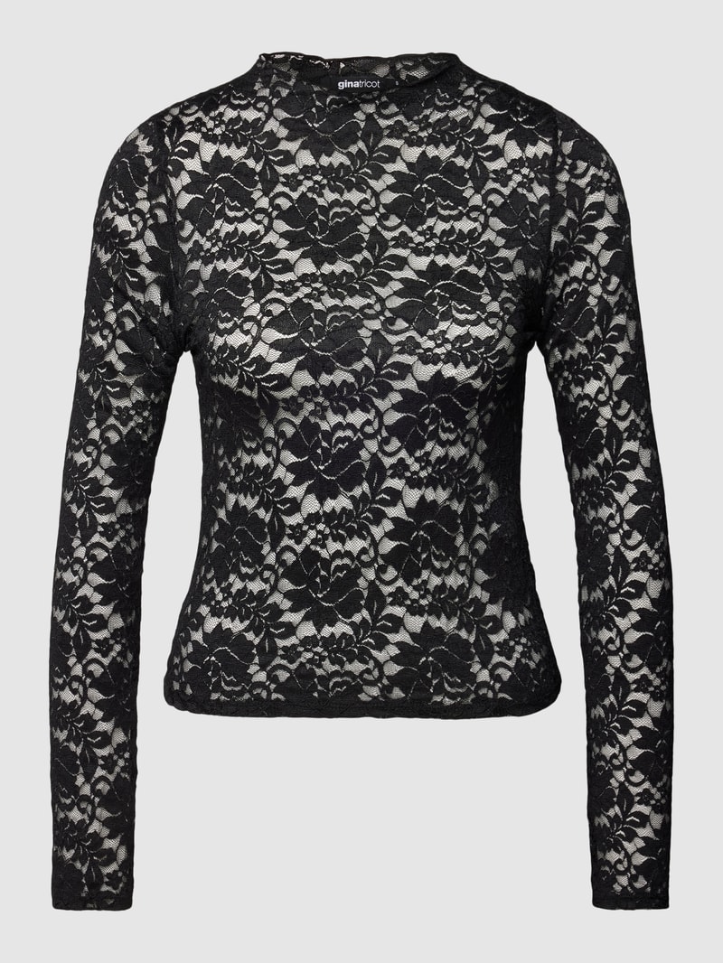 Longsleeve mit Spitzenbesatz Modell 'Lace' in schwarz