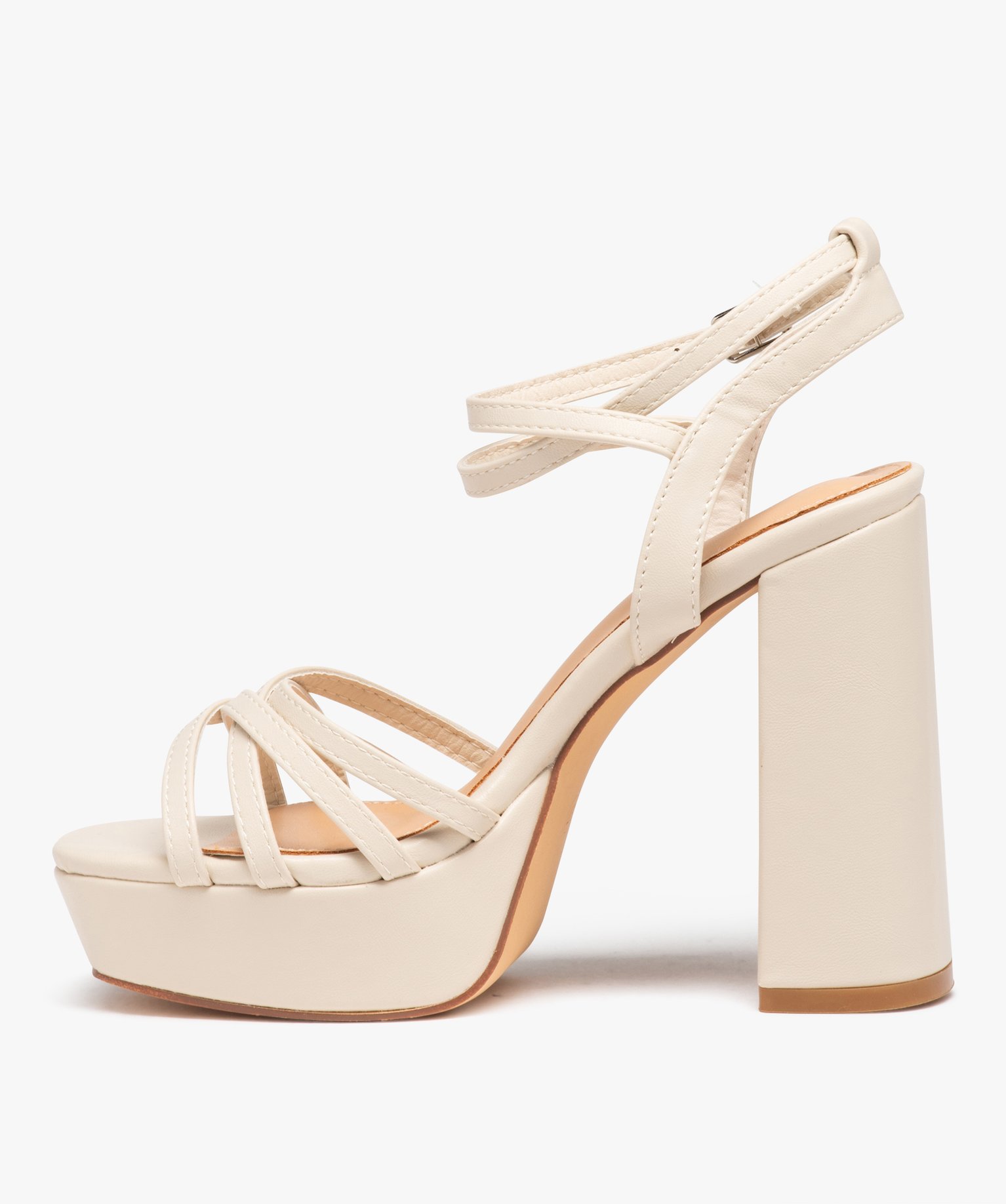 Sandales femme unies à talon haut carré évasé beige | GEMO