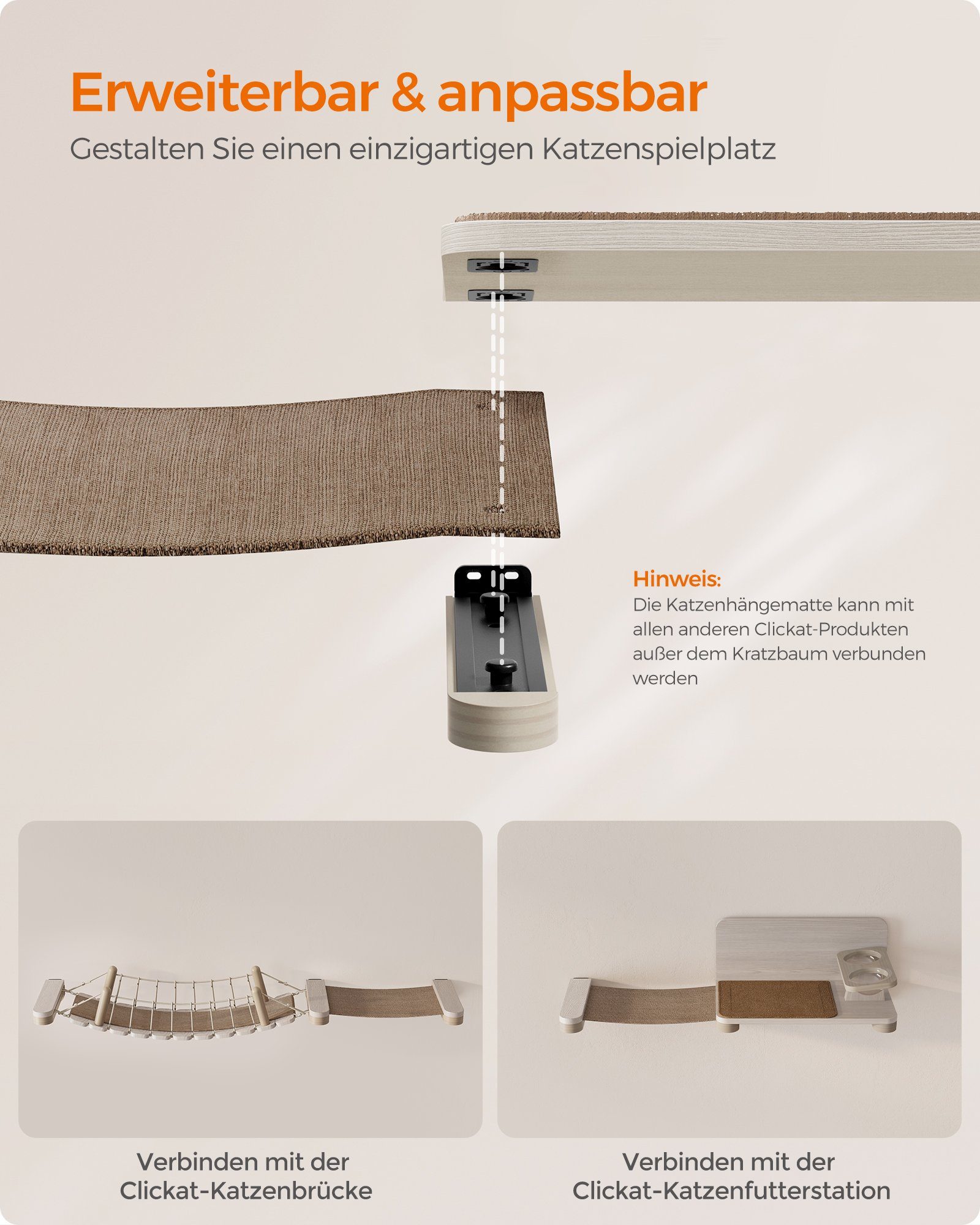 FEANDREA Katzen-Kletterwand, Kratzbaum Clickat Katzen-Hängematte platzsparend