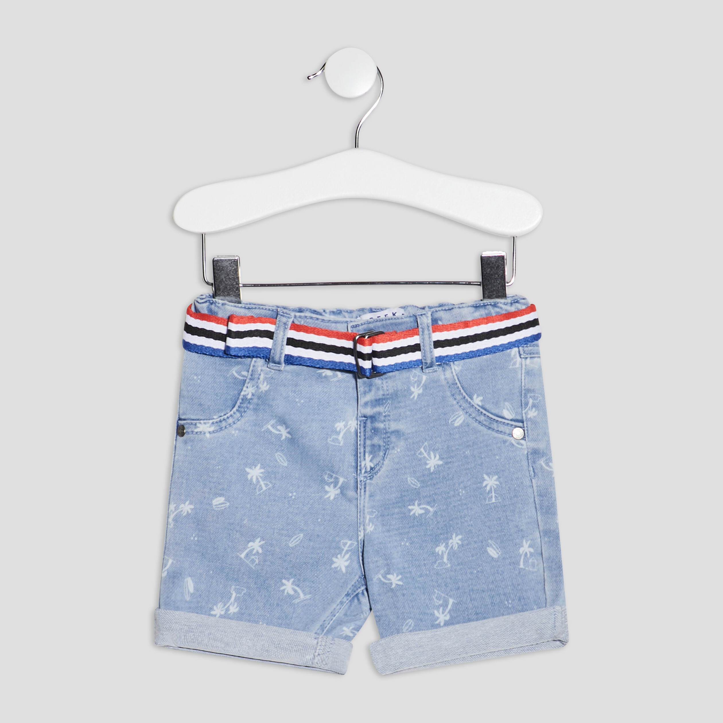 Short droit ceinturé en jean denim bleach bébé garçon | La Halle