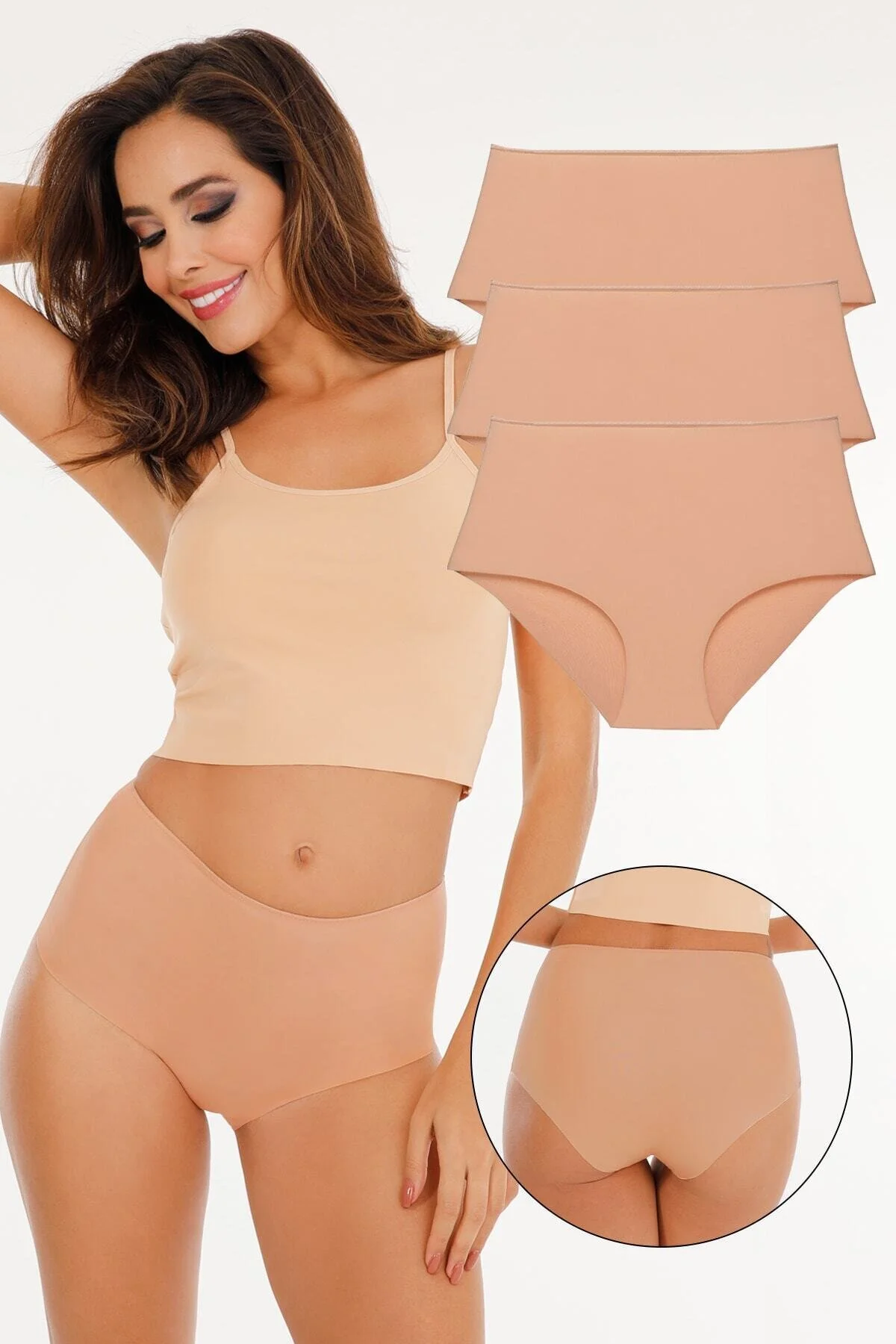 Sensu  Nahtlose, lasergeschnittene Höschen mit hoher Taille für Damen (ELASTY WAIST), 3er-Set