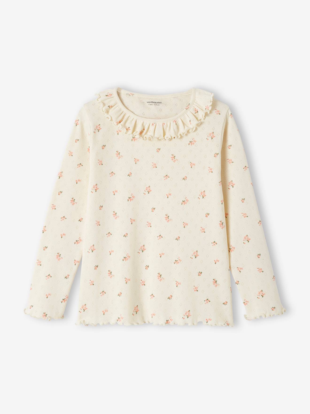 Pyjama fille en maille ajourée avec imprimé fleuri écru