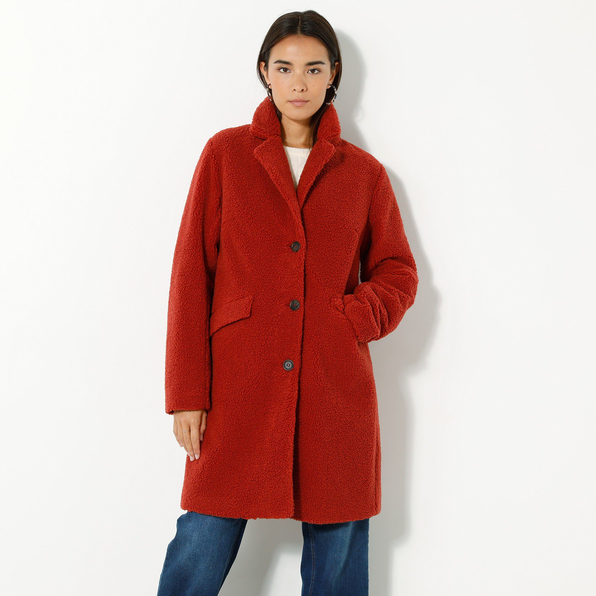 Manteau maille bouclette col tailleur