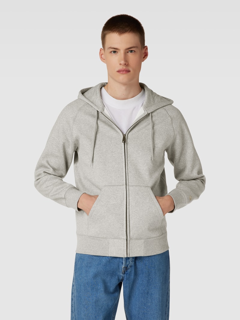 Sweatjacke mit Logo-Stitching Modell 'CHASE' in hellgrau meliert
