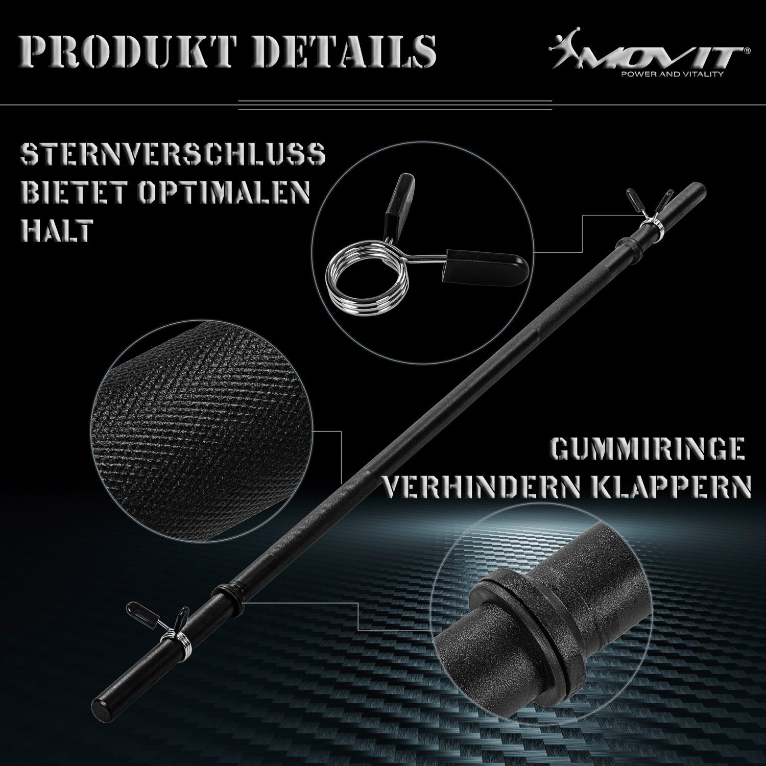 MOVIT Langhantelstange Movit® Profi Langhantelstange, 30mm STANDARDNORM, Stahl, (Langhantel, 120-tlg), verchromt o. schwarz, Sternverschluss o. Federverschluss, Größenwahl