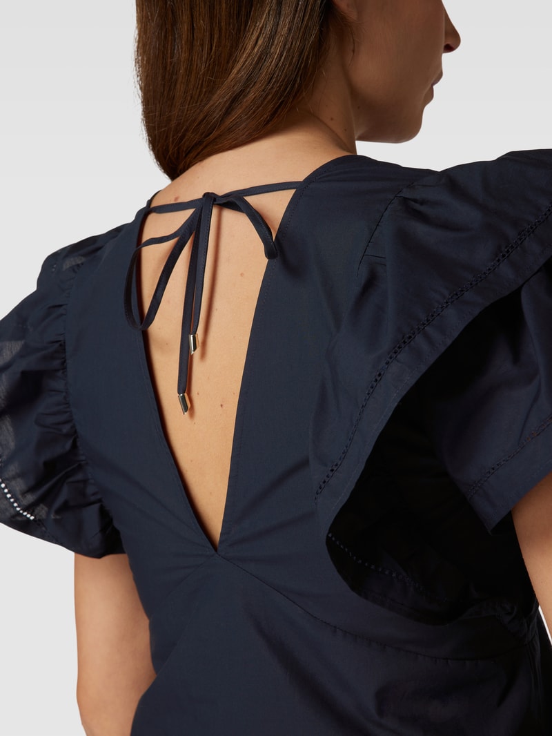 Bluse mit Volants Modell 'SATEEN' in marineblau