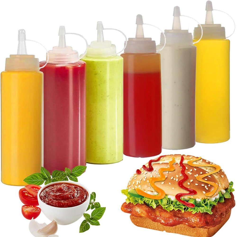 Sarfly Gewürzbehälter Queeze Flasche aus Kunststoff, 6 Stück 8oz Plastik Quetschflasche, (BPA Frei, Aufbewahrungsbehälter für Ketchup/Mayo/Soßen, Saucenflasche, 6-tlg), für Home & Restaurant