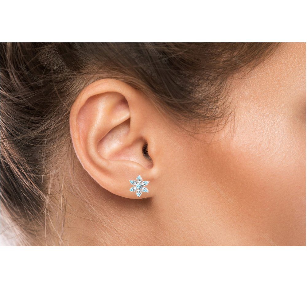 Limana Paar Ohrstecker Schneeflocke Stern echt 925 Sterling Silber, Zirkonia Geschenk Idee Nikolaus Weihnachten Winter