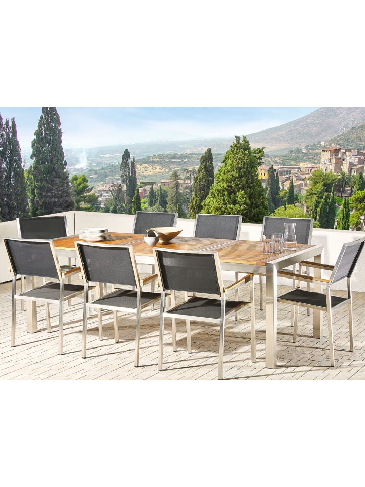 Beliani Gartentisch GROSSETO in Heller Holzfarbton/Silber günstig kaufen onesize
