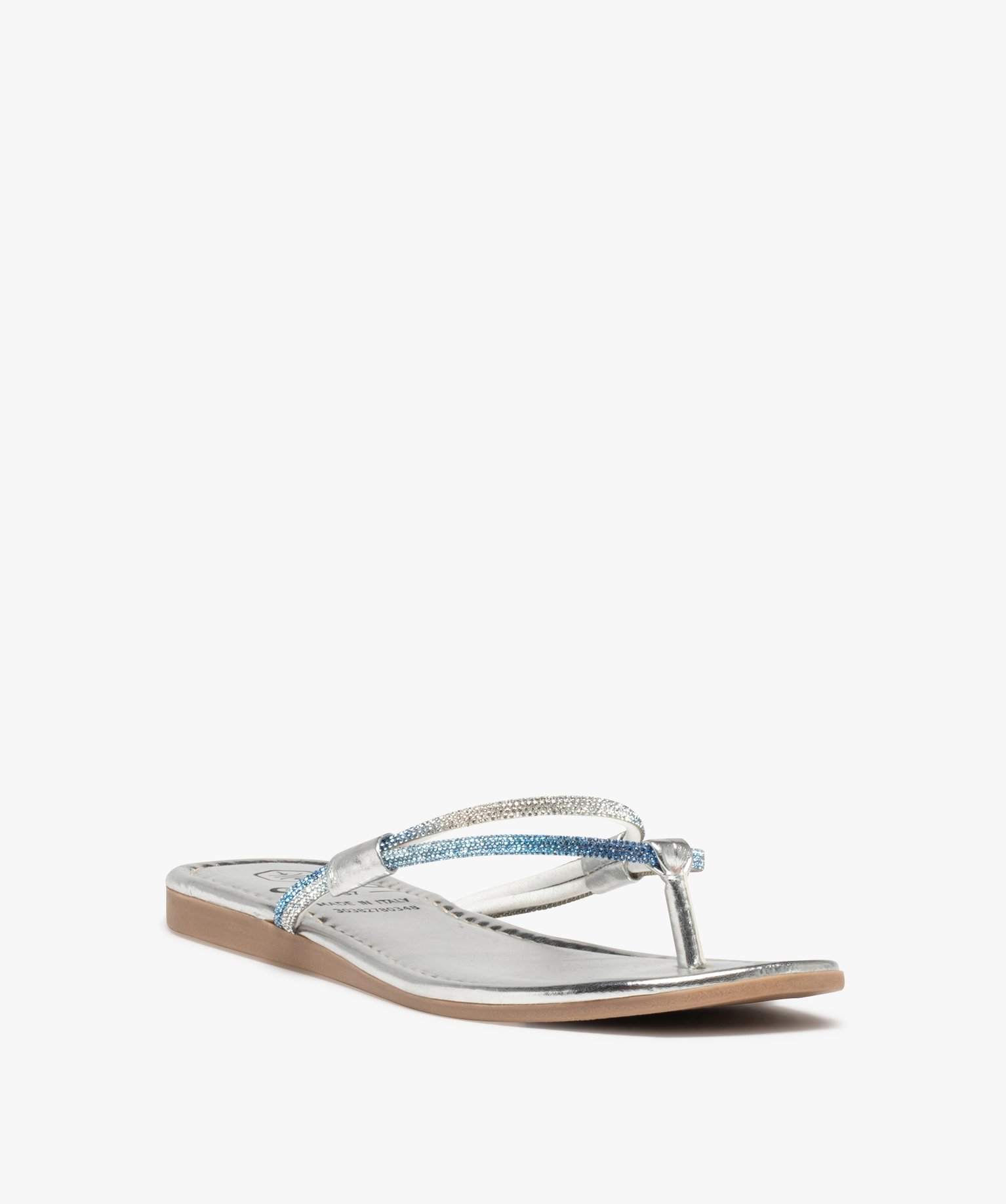 Mules femme plates métallisées à strass argent | GEMO