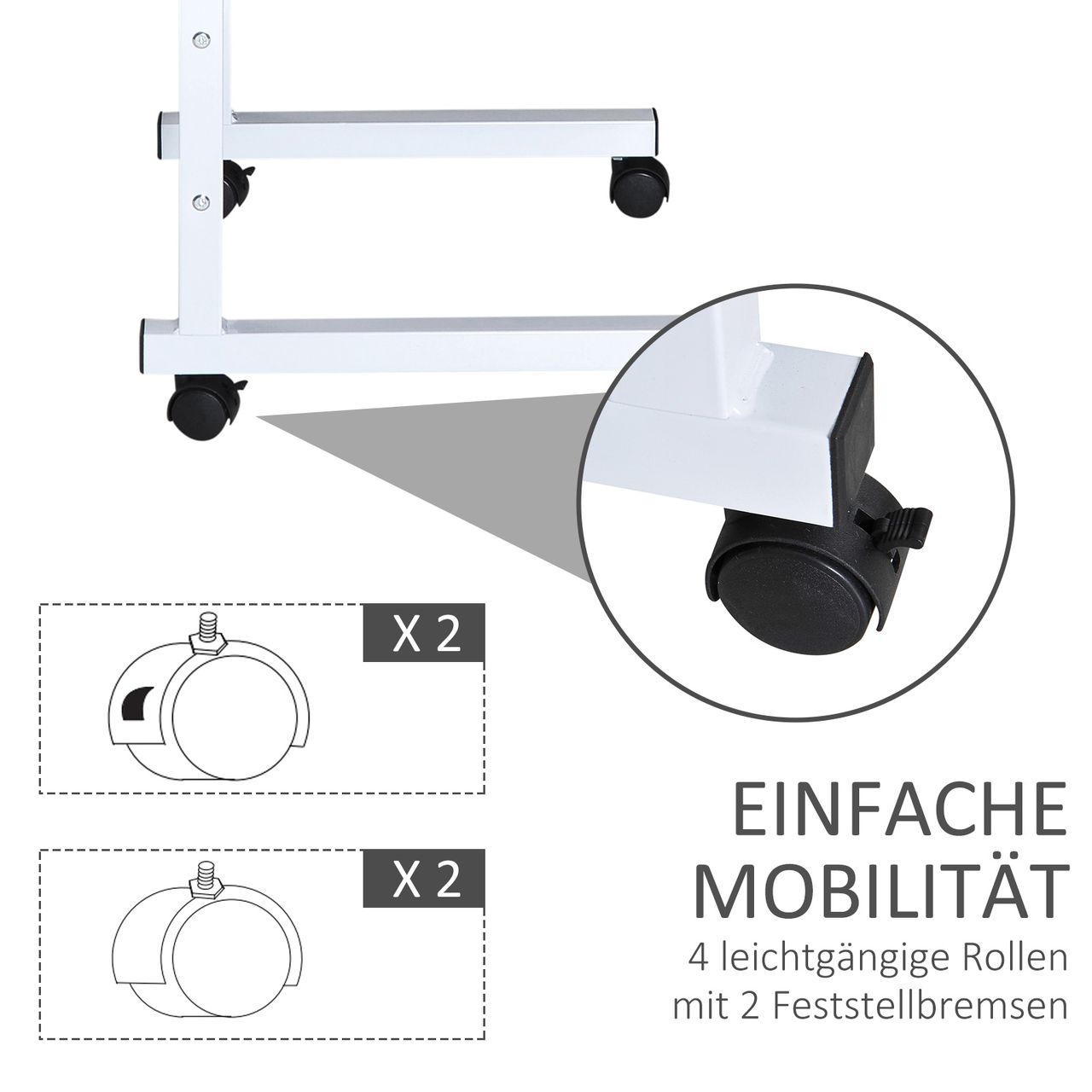 HOMCOM Beistelltisch höhenverstellbarer Couchtisch mobiler Endschreibtisch mit Rädern Feststellbremsen C-Tische Spanplatte Stahl Eisen Kunststoff Weiße Ahornfarbe 60 x 40 x 68-78 cm