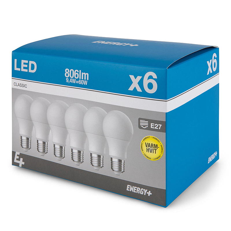 Energy Lyspære LED 806 lm 6-pk klassisk matt E27 A60 E