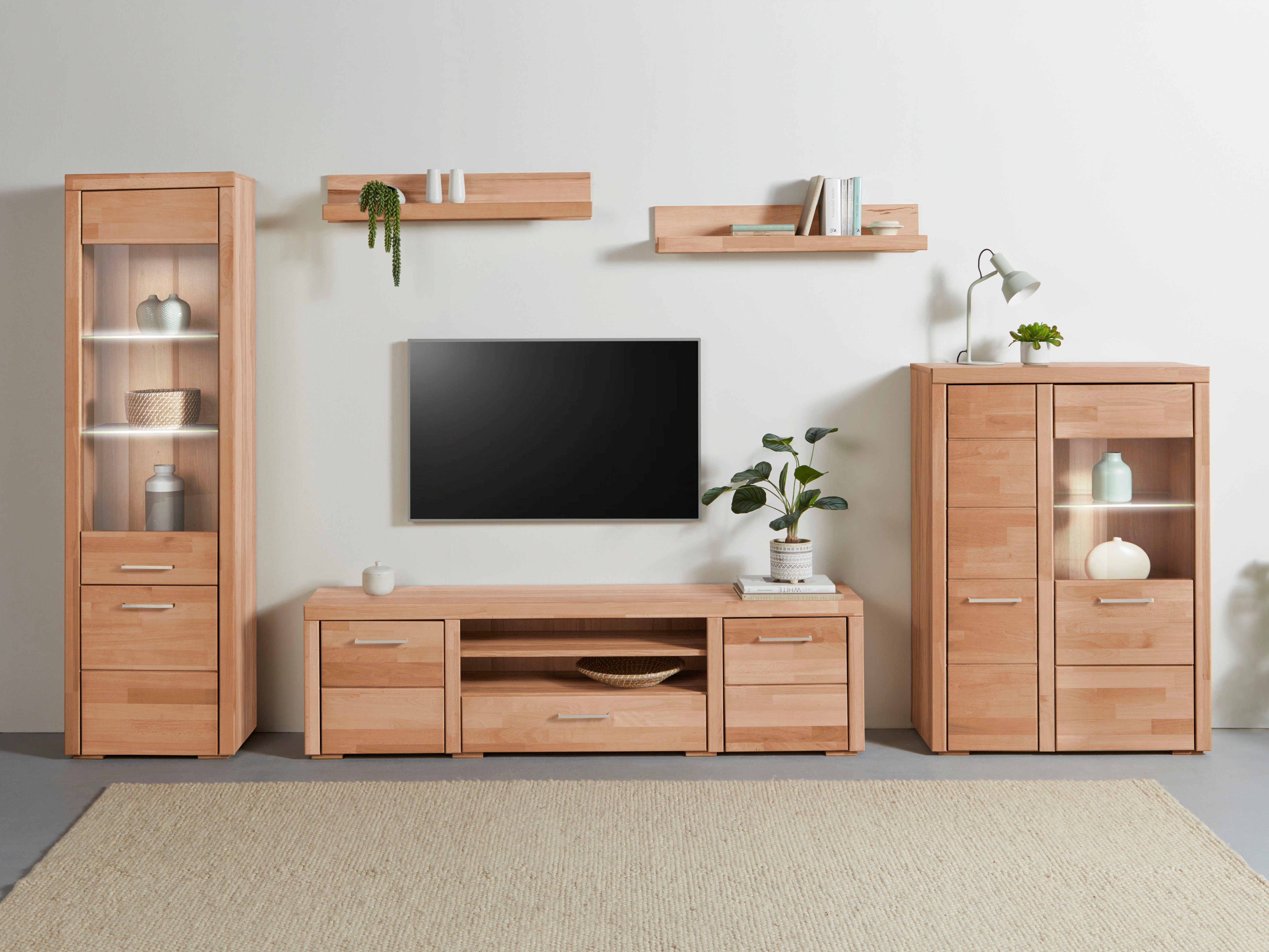 Woltra Wohnwand Falco, (Set, 4-St., 5), Fronten aus Massivholz