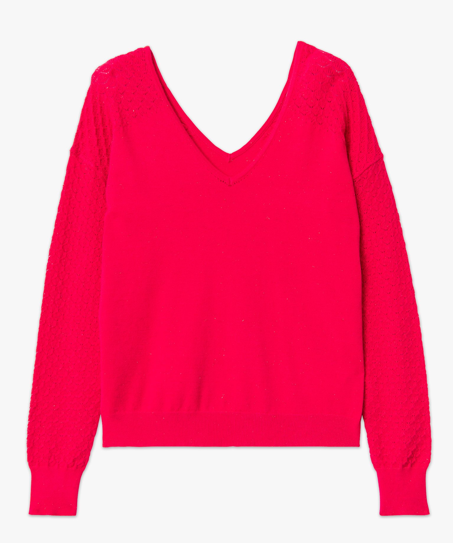 Pull avec double col V et manches fantaisie femme rose | GEMO