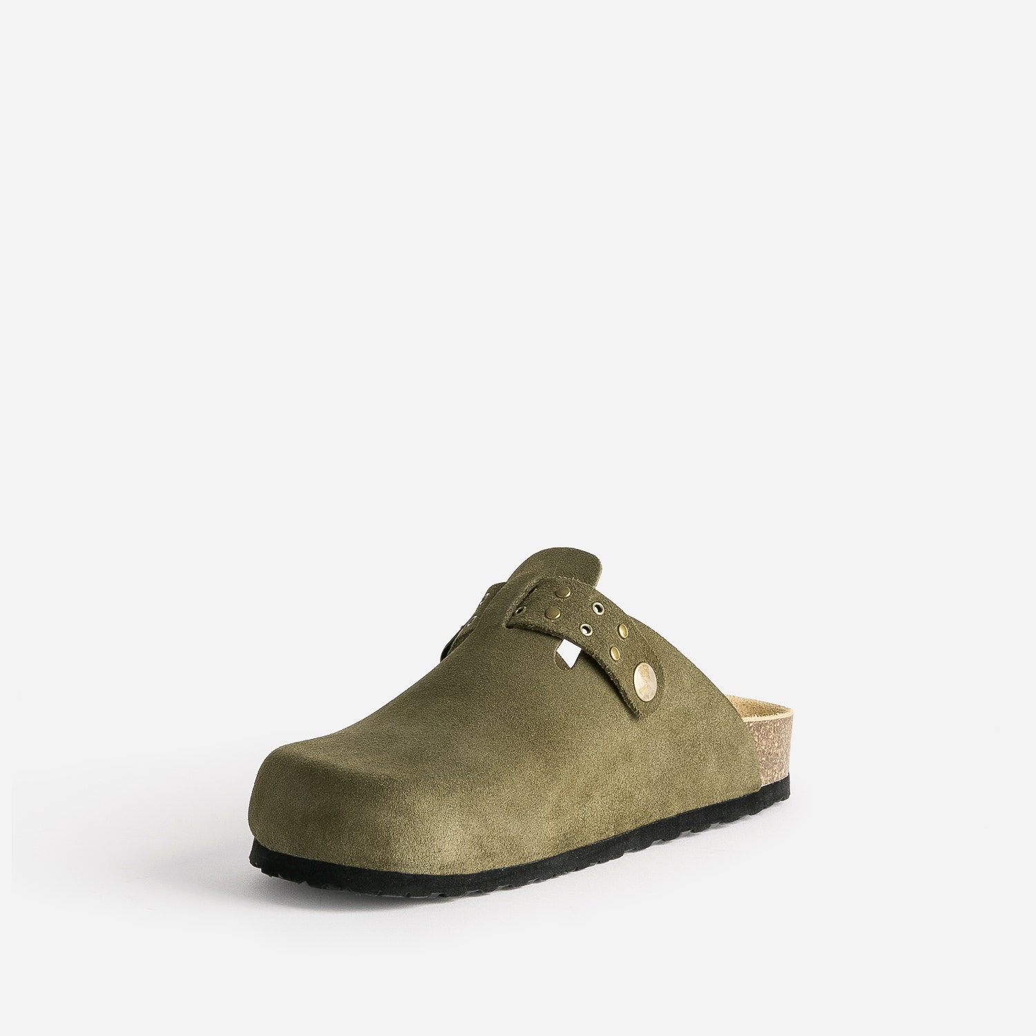 Mule-sabot TEXTO en cuir velours kaki