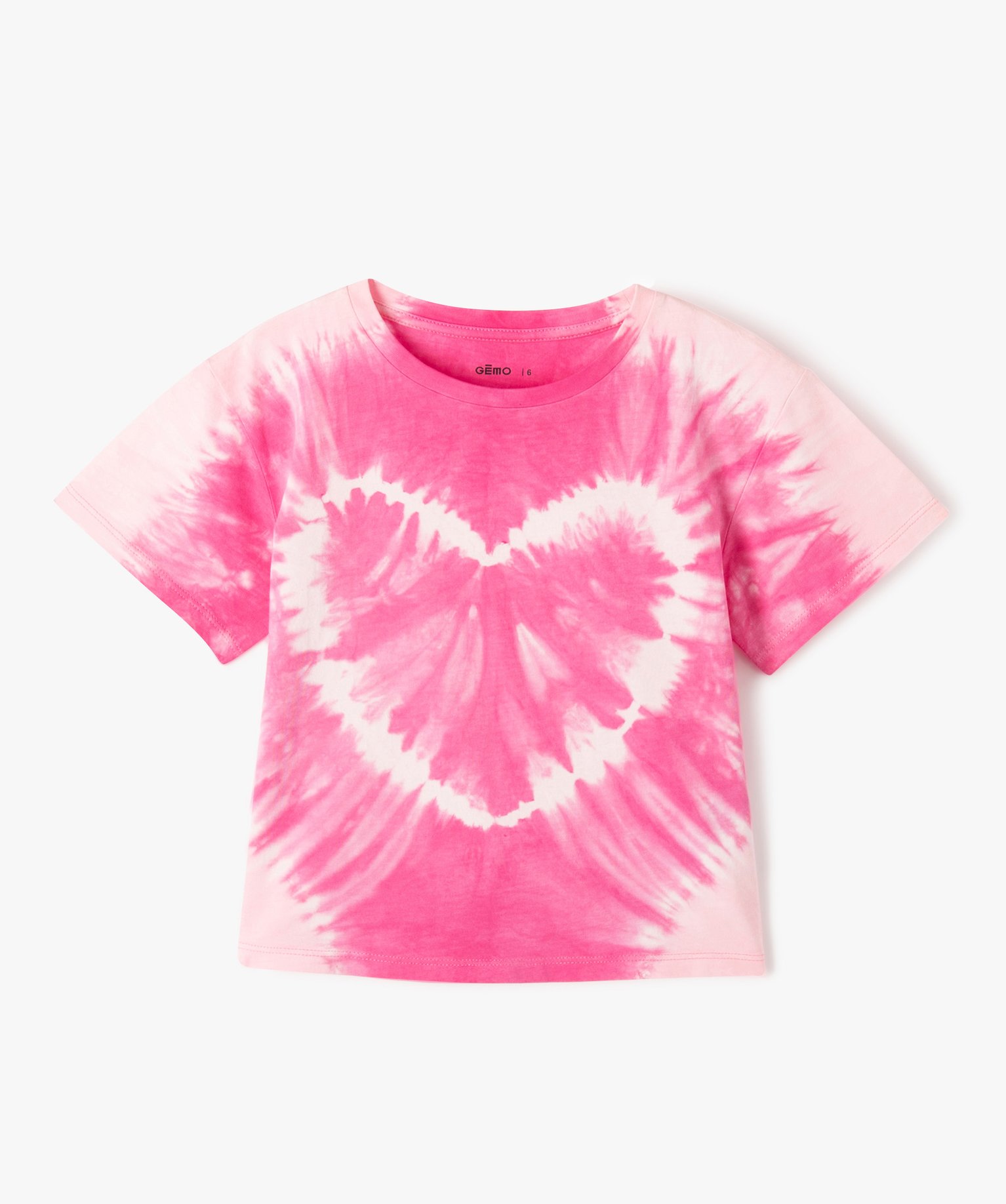 Tee-shirt à manches courtes motif coeur effet tie and dye f... rose | GEMO